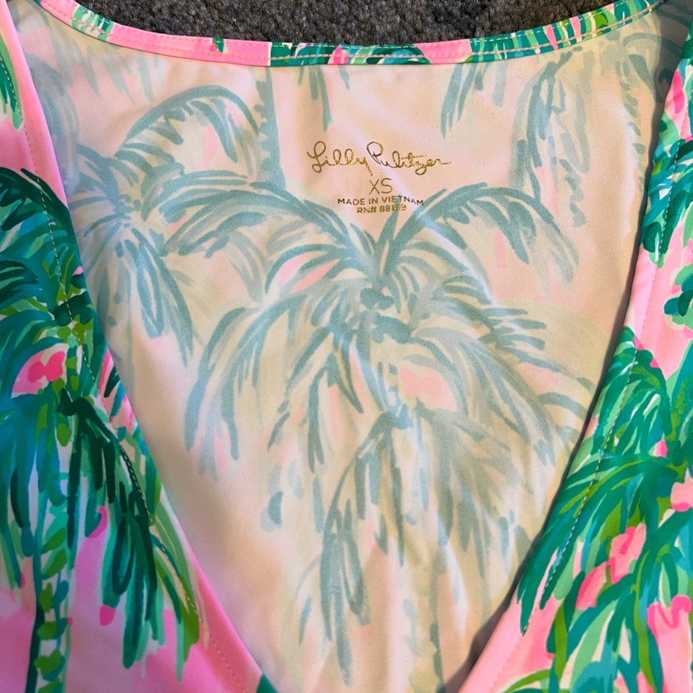 Lilly Pulitzer Blossom Suite Views Swim Suit and cover up set XS 4 palm trees - Picture 2 of 8